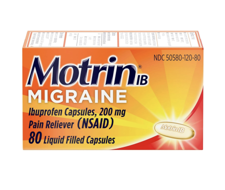 Motrin IB Migraine Liquid Gel Caps, Ibuprofen 200 mg, Migraine Relief Medicine, 80 Ct